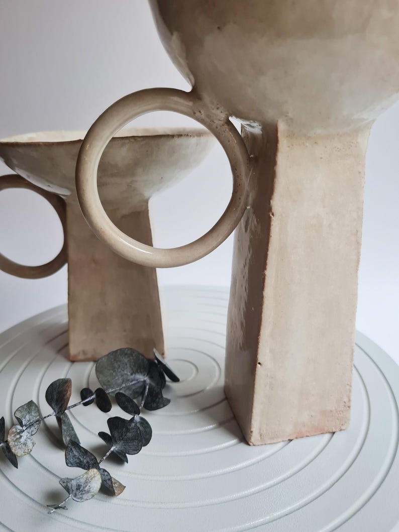 Escultura geométrica minimalista / Cuenco de cerámica hecho a mano, cerámica Wabi Sabi beige, decoración Japandi imagen 19