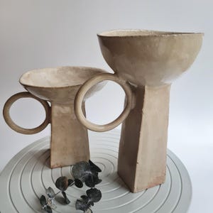 Escultura geométrica minimalista / Cuenco de cerámica hecho a mano, cerámica Wabi Sabi beige, decoración Japandi imagen 17