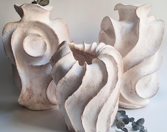 Handmade White Ceramic Vase Collection | Organic Sculptural Ceramic Object, Wabi Sabi Pottery, Japandi Decor