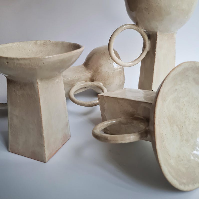 Escultura geométrica minimalista / Cuenco de cerámica hecho a mano, cerámica Wabi Sabi beige, decoración Japandi imagen 7