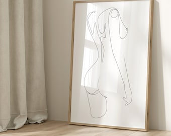 Corps de femme nue, ligne minimaliste, oeuvre d&#39;art murale femme, décoration d&#39;intérieur, dessin au trait, dessin au trait figure nue, impression d&#39;art au trait.