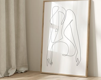 Naked Woman Body, Line Minimalistic, Female Figure Wall Art, Home Decor, Single Line Art, Naked Figure Line Art, Line Art Print.