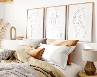 Lot de 3 corps de femme nue, ligne minimaliste, art mural femme, décoration d&#39;intérieur, dessin au trait, dessin au trait figure nue, impression d&#39;art au trait.