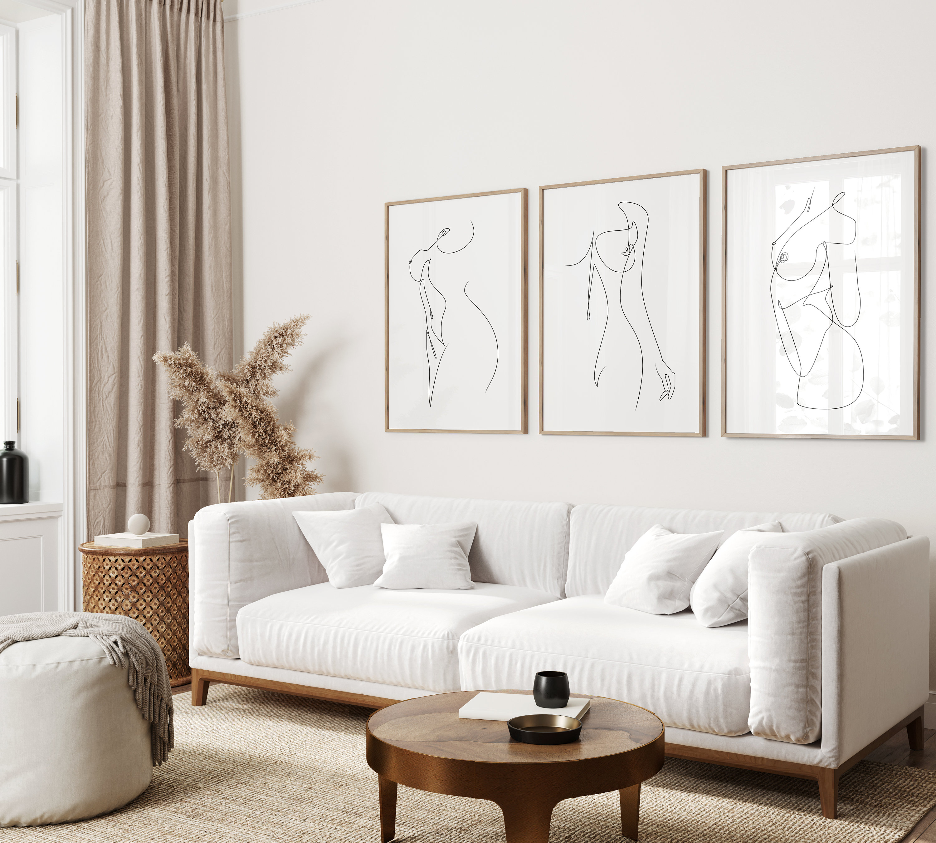 Set of 3 Naked Woman Body, Line Minimalistic, Female Figure Wall Art ...