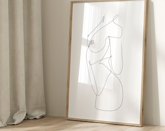 Naked Woman Body, Line Minimalistic, Female Figure Wall Art, Home Decor, Single Line Art, Naked Figure Line Art, Line Art Print.