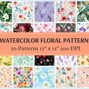 Bloemen digitaal papierbundel naadloos aquarelpatroon bloemenpatroon afdrukbaar papier plakboekpapier Gratis commercieel gebruik