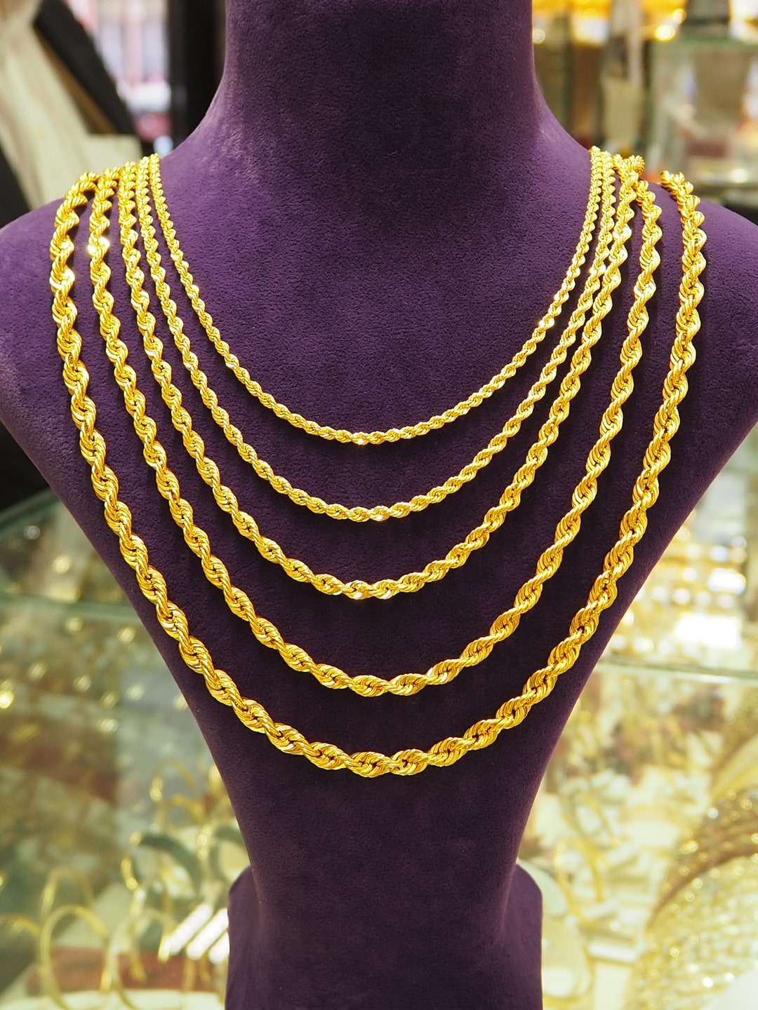 14k Solid Gold Rope Chain Necklace, Gold Rope Chain Necklace, Thick