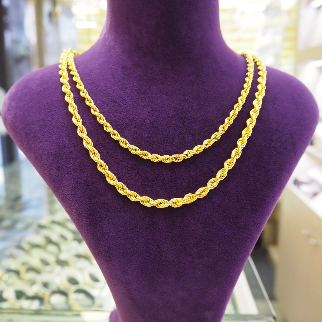 22k Gold Rope Chain, Gold Rope Chain Necklace, 4.5mm 5mm Thick Rope ...