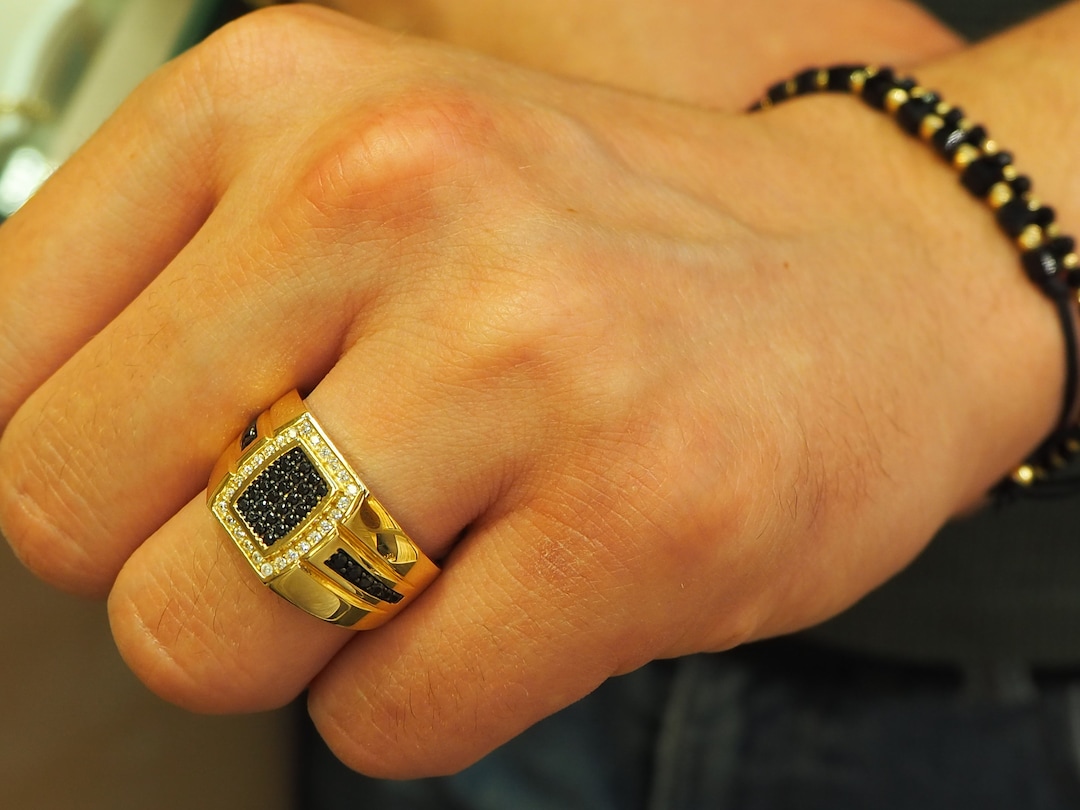 14k Solid Gold Ring for Men, 14k Men's Rings, 14k Statement Rings,14k ...