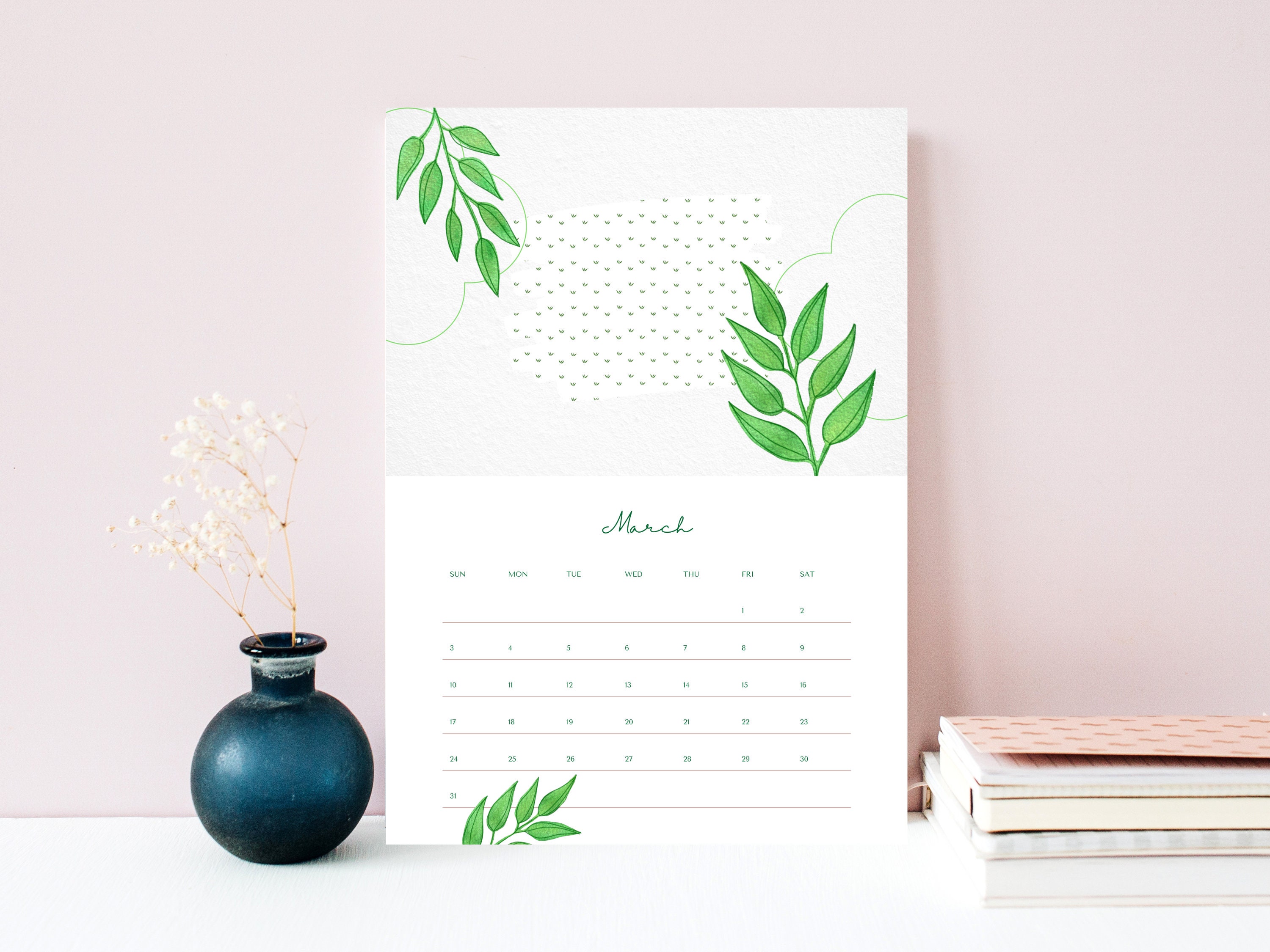 2024 Printable Wall Calendar 2024 English Month Calendar Floral