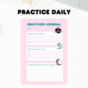 Gratitude Journal Printable  in English – 2-Page PDF – Daily Self-Care Worksheet – A4 & US Letter – Instant Download – Watercolor Art