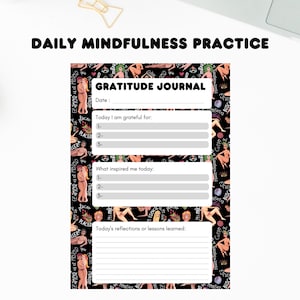 Self-Care Gratitude Journal in English – Printable PDF Pages for Inner Peace – Watercolor Design – A4 US Letter