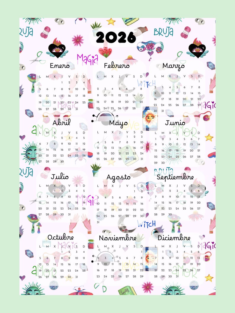 2026 Calendar Printable | One Page Magical Wall Planner | A4 & US ...