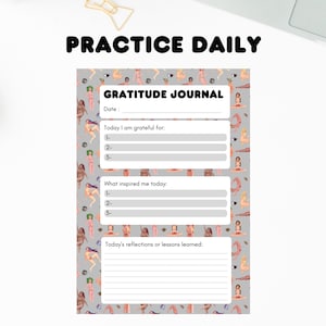 Gratitude Journal Printable  in English – 2-Page PDF – Daily Self-Care Worksheet – A4 & US Letter – Instant Download – Watercolor Art
