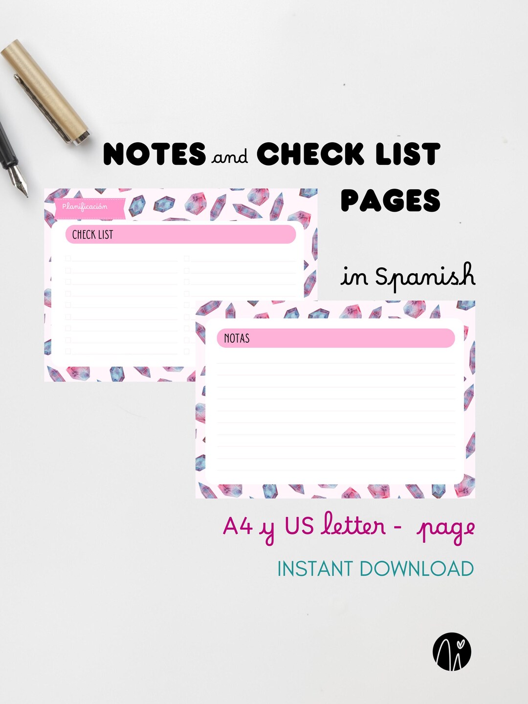 Notes & Checklist Printable – PDF Download – A4 and US Letter – Digital ...