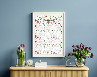 Printable Watercolor Illustrated 2024 One Page Calendar A4 & - Etsy