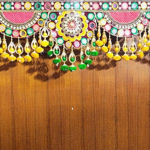 Handmade Wall hanging Indian Traditional Toran Bandarwal Pooja Door hanging MultiColor Rangoli design home decor 37 inch