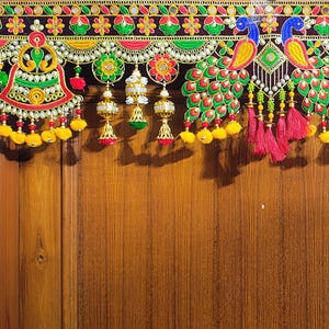 Indian Handmade Wall hanging Toran Bandarwal Traditional Pooja Door hanging Peacock design home decor 37 inch