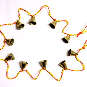 Single layer 10 Small Brass Jingle  Bells Hanging decorative Strand string boho Wind chime Handmade 3.5 feet long