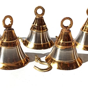 Home decor Christmas bell jingle bell brass pooja bells with J hook  wall hanging ornaments (silver gold 2 inch size) Set of 30