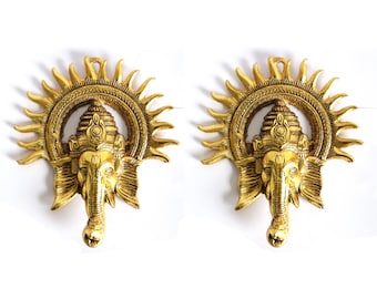 2 Brass Ganesha Wall hanging decorative Article Temple decor Gift item wall sculpture 8 inch