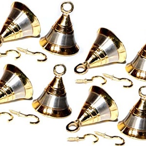 Home decor brass pooja bells with J hook Christmas bell jingle bell wall hanging ornaments (silver gold 2 inch size)