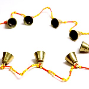 Set of 2 layer 10 Small Brass Jingle  Bells Hanging decorative Strand string boho Wind chime Handmade 3.5 feet long