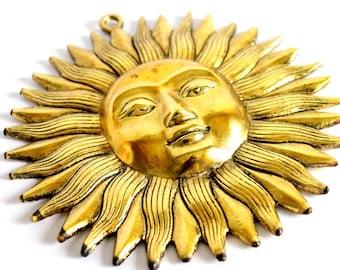 Set of 10 Golden Brass Surya wall hanging article for home decor sun 7.5 inch Antique look diwali, Christmas wall art decor