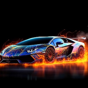 Lamborghini Fire, Digital Art, Digital Print, Car, Lambo, Firey, Neon ...