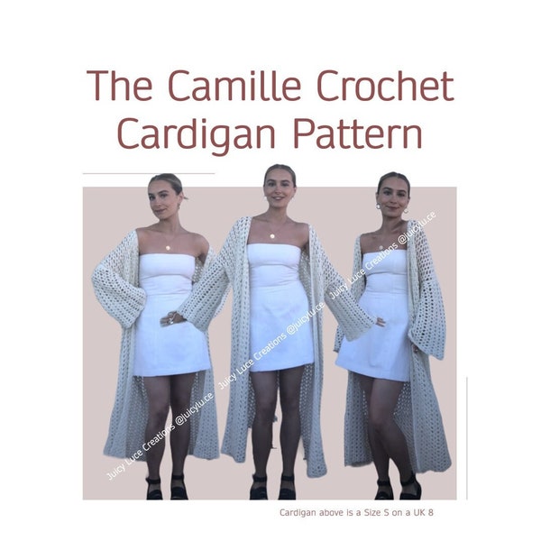 Le modèle de cardigan au crochet Camille - Modèle de cardigan au crochet surdimensionné - Convient aux débutants - PDF à télécharger instantanément - Taille incluse