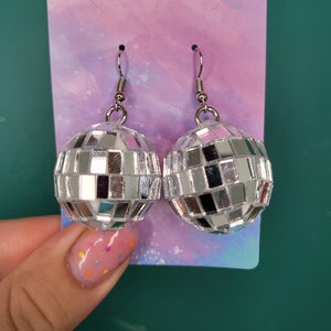 Disco ball mirror earrings