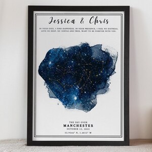 Carte des étoiles personnalisée | Cadeau de mariage | Impression Constellation | Nuit de notre rencontre : carte | Cadeau d'anniversaire | Carte des étoiles de bébé | Jour de votre naissance