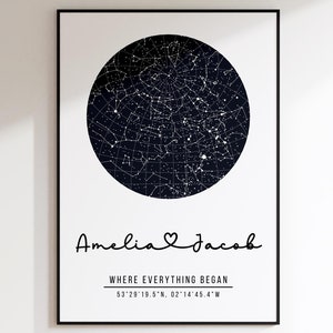 Impression carte des étoiles personnalisée, cadeau d'anniversaire de notre rencontre, impression ciel nocturne, affiche carte des étoiles, cadeau de mariage, impression constellation, cadeau personnalisé