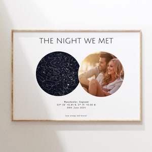 Stampa fotografica personalizzata con mappa stellare, Regalo per l'anniversario della notte in cui ci siamo incontrati, Stampa del cielo notturno, Poster della mappa stellare, Regalo di nozze, Stampa della costellazione, Personale