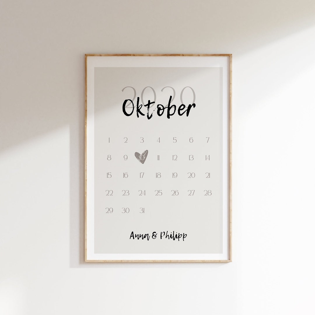 Hochzeitsdatum Partnerposter, Personalisierter Kalender Mit Namen Und 