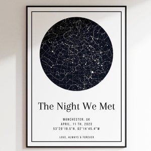 Valentinstag Geschenk für Ihn, Night We Met Drucken, Nachthimmel Druck, Sternenkarte Poster, Hochzeitsgeschenk, Konstellationsdruck, Personalisiert