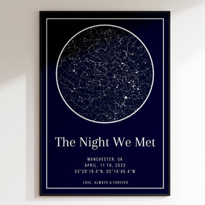 Stampa personalizzata della mappa stellare, Regalo per l'anniversario della notte in cui ci siamo incontrati, Stampa del cielo notturno, Poster della mappa stellare, Regalo di nozze, Stampa della costellazione, Regalo personalizzato