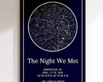 Aangepaste sterrenkaart print, Night We Met verjaardagscadeau, print nachtelijke hemel, sterrenkaart poster, huwelijkscadeau, sterrenbeeld print, gepersonaliseerd cadeau
