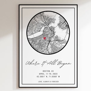 Cadeau de Saint-Valentin pour lui, Cadeaux d'anniversaire, Là où tout a commencé, Où nous nous sommes rencontrés, La nuit, Impression de carte personnalisée, Cadeaux de remise des diplômes, Notre première maison