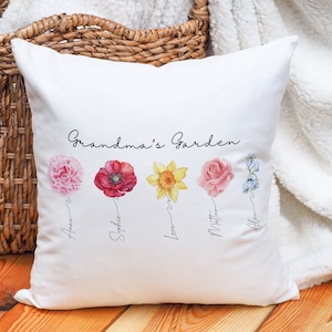 Geboortebloem familieboeket kussen, geboortemaand bloemkunst op maat, handgetekende kunst, geboortemaand bloemenprint, gepersonaliseerd cadeau, moeder, oma