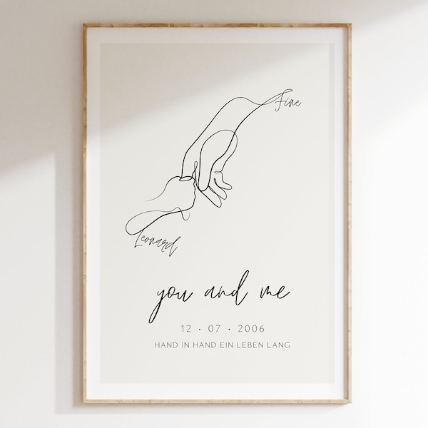 Cadeau de mariage Personalisiert mit Namen Datum, photo de mariage, main dans la main, Brautpaar, anniversaire, Saint-Valentin, Hochzeitstag, maman, grand-mère