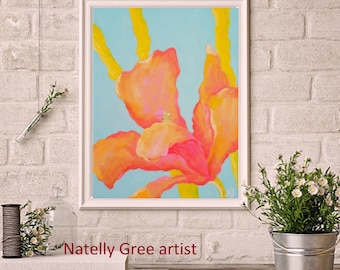 ユリの花の絵画 オリジナル油絵 モダンな壁装飾 キャンバスに描かれた