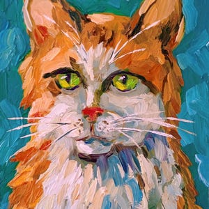 Cat Oil Painting Red Cat Portrait Original Art Impressionist Cat Wall Art Red Cat Kitty Oil Painting Animal Pet Portrait 10x15 Natelly Gree