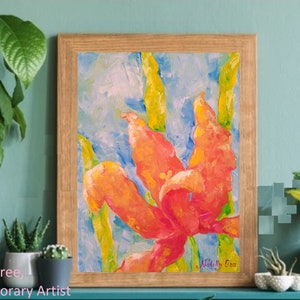 Lily Flower Oil Painting Floral Art Lily Canvas Painting Original Art Canvas Modern Impressionist Wall Art Flower Abstract Textuted Artwork