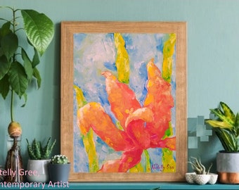 Lily Flower Oil Painting Floral Art Lily Canvas Painting Original Art Canvas Modern Impressionist Wall Art Flower Abstract Textuted Artwork
