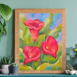 Calla-Lilien Ölgemälde Floral Original Art Lilie Blumenmalerei Leinwand Calla-Lilien-Wand-Kunst Blume Calla-Lilien-Öl Blumen Kunstwerk 20x25 Art