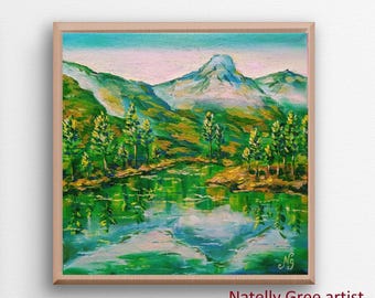 タホ湖の夕焼けの絵画、湖畔のターコイズブルーのウォーターウォール
