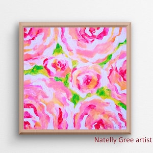 Petite Rose peinture fleur Caqnvas oeuvre d'art abstraite Rose Art original peinture florale Art mural Rose minuscule oeuvre peinture colorée Art 15 x 15