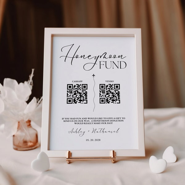 Modern Honeymoon Fund QR Code Sign Wedding Minimalist Signage Gift QR Reception wedding signs template instant download sign printable canva