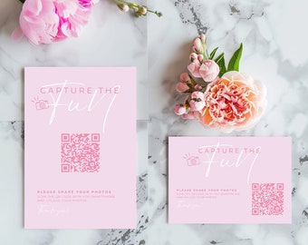 QR Code Sign Minimalist Birthday Photo Album Sharing QR birthday template sign instant download sign for pink Birthday party printable canva